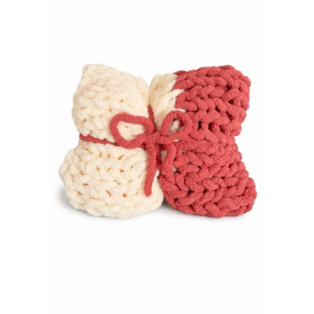Handmade Chunky Knit Throw Blanket‎ 49x53 Chenille Boho Cozy Home Decor